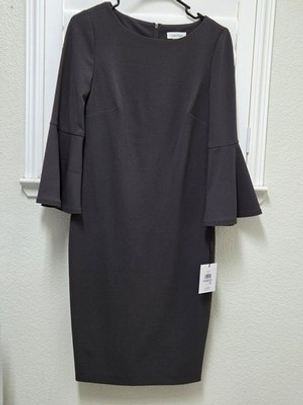NWT Calvin Klein Sheath Dress Women's Size 6 Black Bell Sleeve Knee Length Work